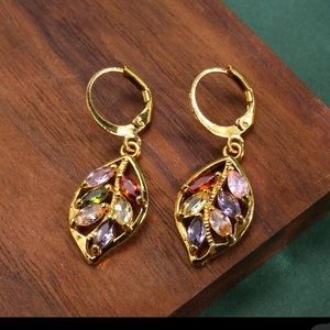 Cubic Zirconia Leaf Drop Earrings